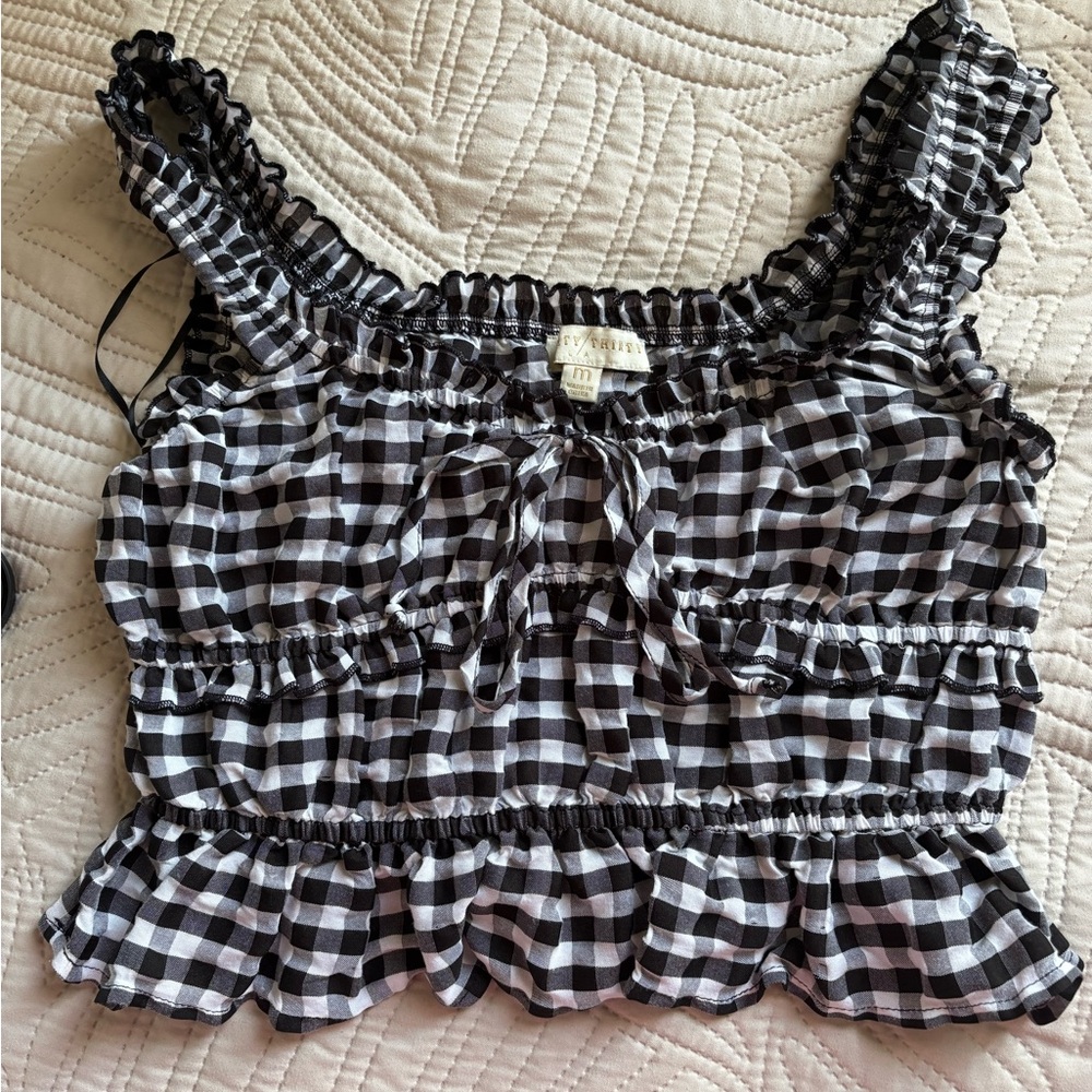 Black and White Gingham Ruffle Top